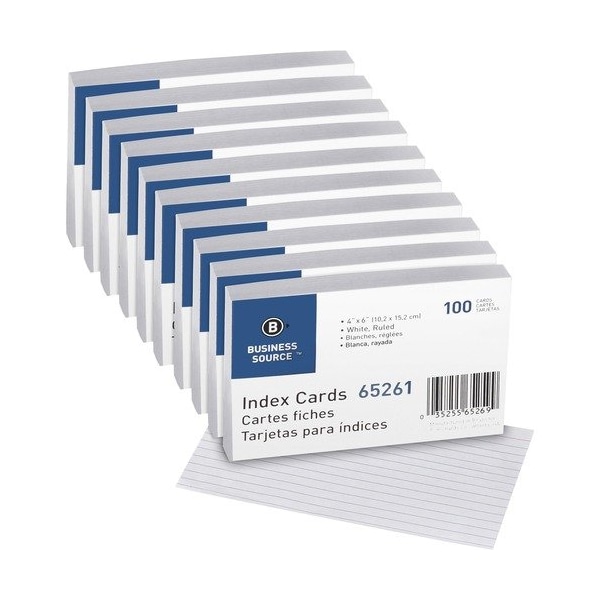 Business Source Index Cards, Ruled, 72 lb., 4inx6in, White, 10PK BSN65261BX - main